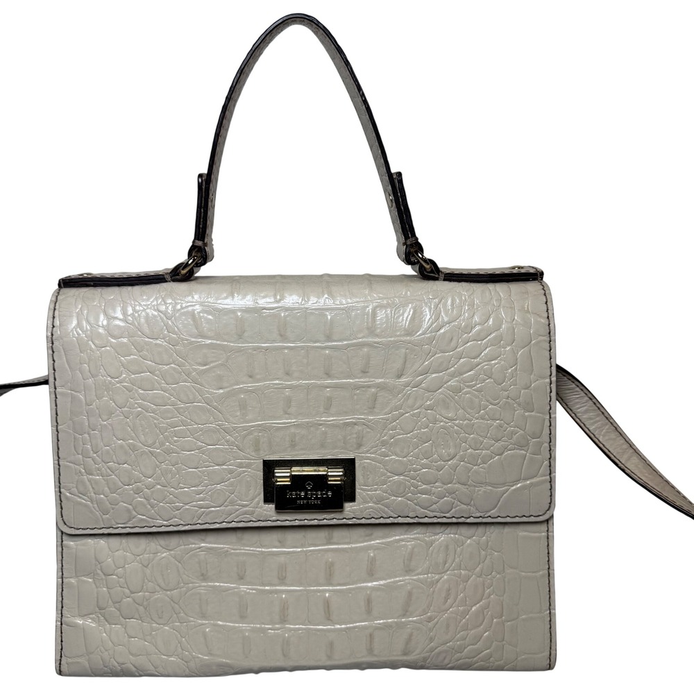 Kate Spade Doris‎ Crocodile Embossed Leather Top Handle Crossbody Bag Ivory